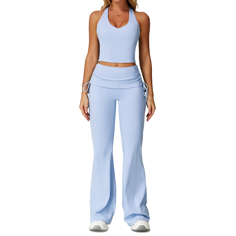nude yoga suit i-shaped back folding high waist fitness suit women's sports running yoga suit 3055