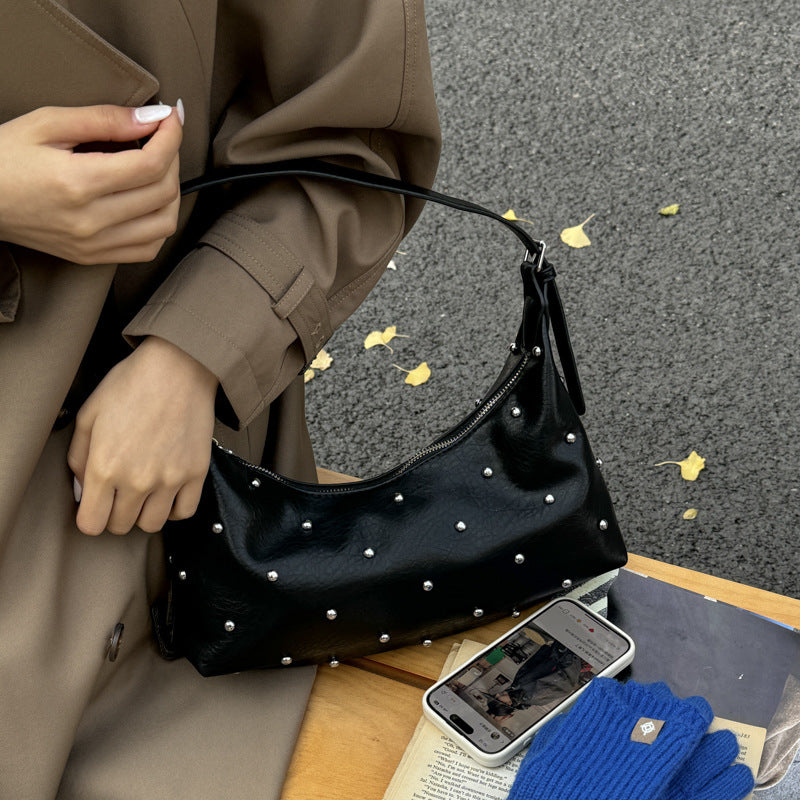 New arrivalaccessible luxury armpit bag for women, large capacity, trendy style, rivet design, crossbody tote bag, work clothing shoulder bag