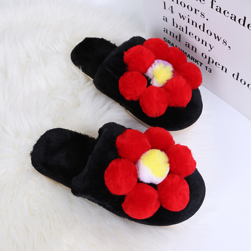 2024 new women's cotton slippers - casual, indoor, autumn/winter, thick-soled, floral, cute plush slippers for home and outdoor wear
