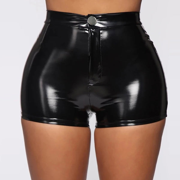 819 #New European and American Sexy Skinny Elastic PU Bright Leather High Waist Shorts Women's Plus Size Casual Shorts Yamaxun