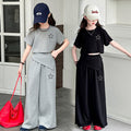 Girls' new korean style summer two-piece set: trendy, versatile, and chic - featuring irregular design and casual wide-leg pants