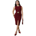 C7623 cross-border   fashion women's elegant single-breasted slim-fit slit dress - new arrival