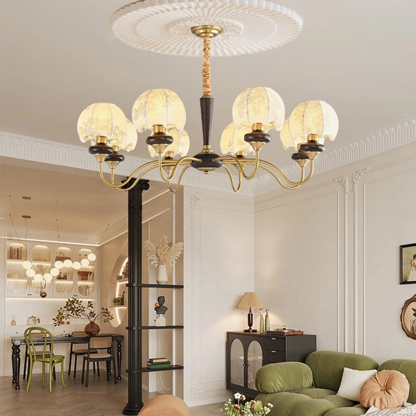 French medieval living room chandelier American retro fabric pattern bedroom light Nanyang wind B & B walnut lamp