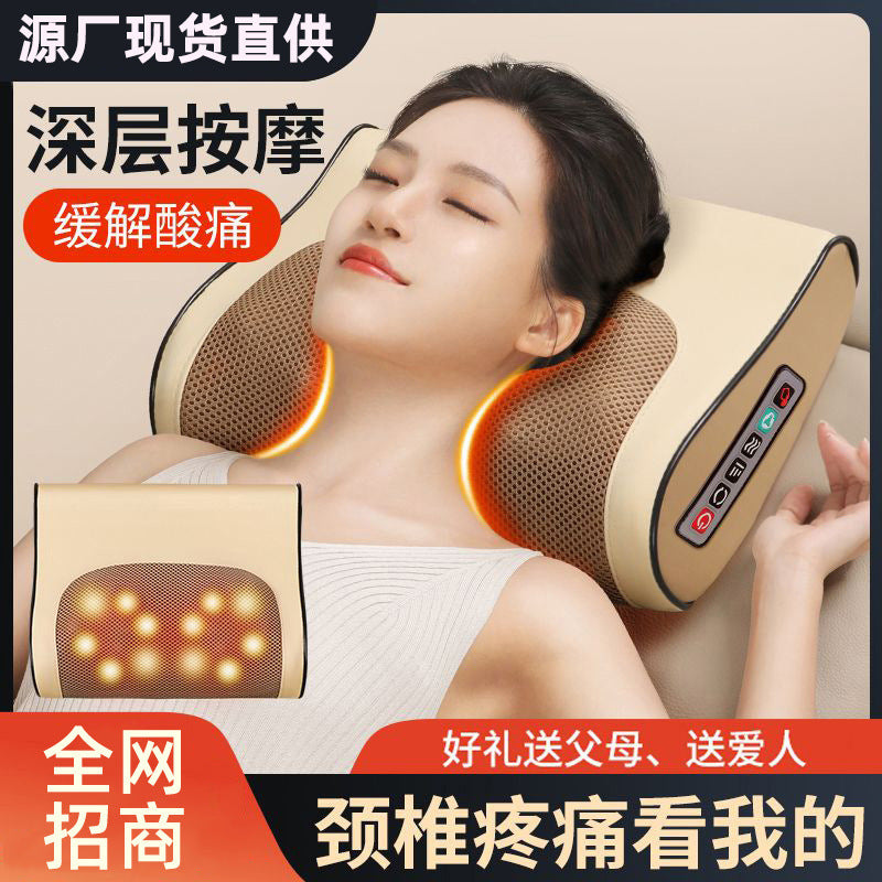Cervical spine massage pillow lumbar shoulder neck massager cushion kneading hot compress massage pad for home neck full body massager