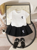 Baby clothing kids set children outfit white short-sleeved t-shirt + black skirt