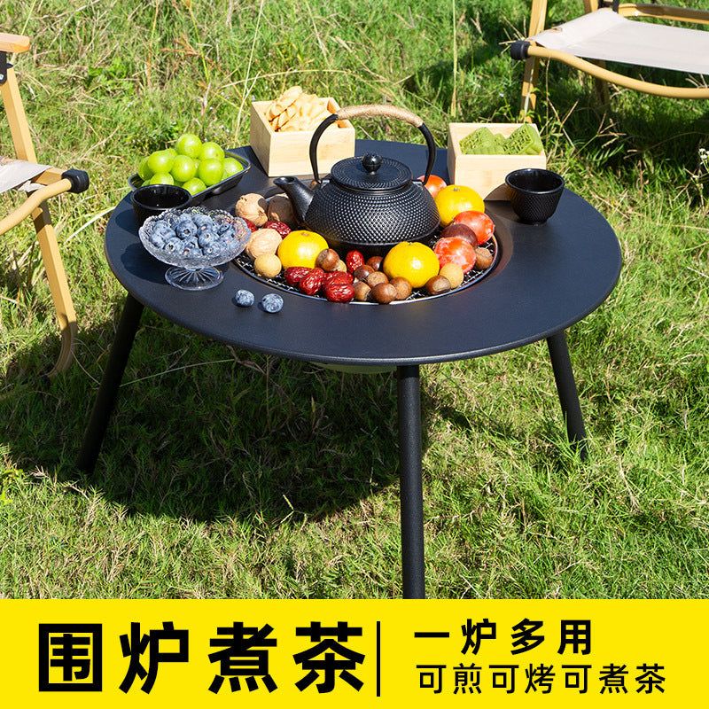 Outdoor bbq grill & tea brewing set - portable, detachable, smokeless patio bbq table - electric & charcoal dual-use grill