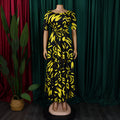 C8619 cross-border women's clothing  new fashion elegant lace-up african print short-sleeved large swing foreign trade dress