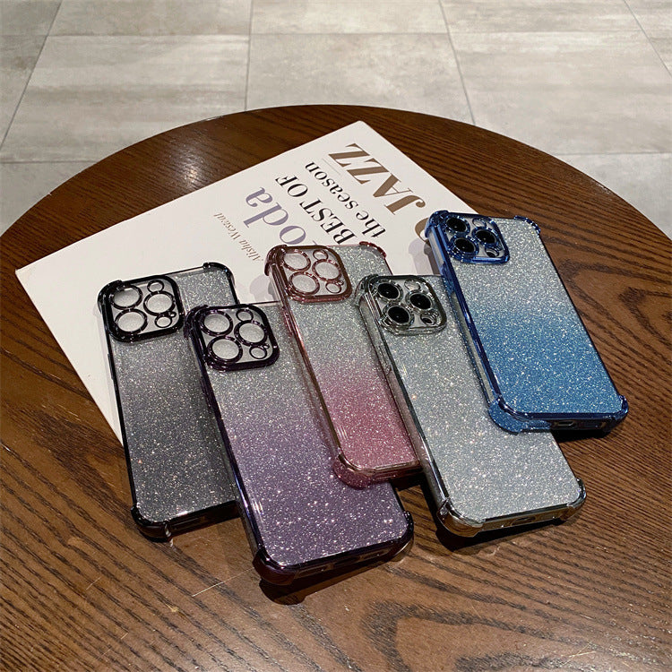 Suitable for apple 16pro four-corner anti-fall electroplated mobile phone case iphone15/14 glitter ring holder protective cover