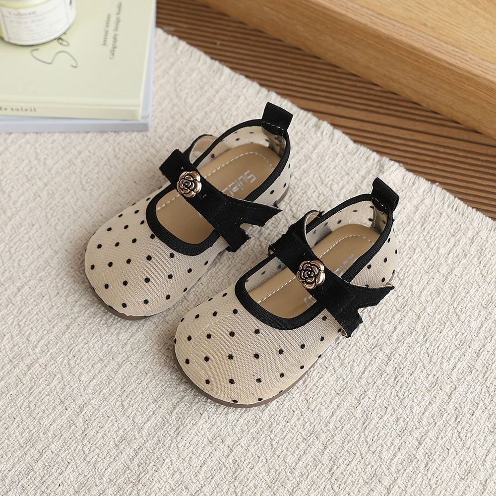 Girls' polka dot sandals - new spring/summer collection - kids' shoes - stylish bowknot mesh upper solid color sandals for little girls
