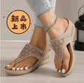 fashionplus sizepure color2024summernew arrival round toe thick solefashioncut outoutwear herringbone sandals for women