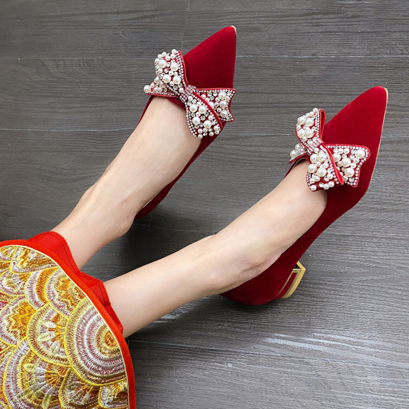 Wedding shoes for women with thick heels 2023 new arrival bridal shoes that are not tiring on the feet flats burgundy high heels xiuhe wedding dress two-wear