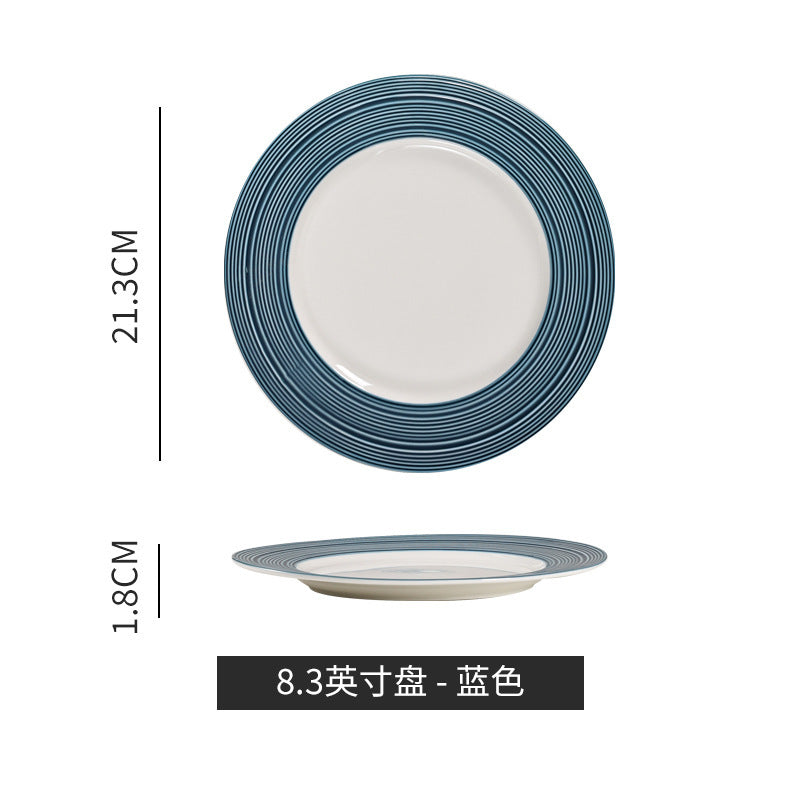 Nordic creative ribbed western dinner plate steak plate home decor high-value ins ceramic shallow plate artistic business plate