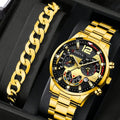 hot-selling men steel band calendar quartz watch bracelet suit quartz watch men's watch