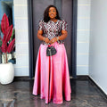 Aliexpress cross-border plus size midi skirt + t-shirt dress african women's crystal satin print two-piece skirt set