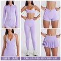 Contrast color bra tops long sleeves short sleeves pants shorts skirts pleated skirts zipper outwear yoga clothes six-piece suit