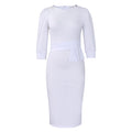 C8612 european and american plus size  new fashion solid color crew neck tie-waist ol bodycon african dress