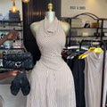 European and american cross-border women's fashion:  summer new arrival - elegant and chic scoop neck, slim-fit, sleeveless striped dress
