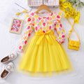 Girls' dress, flutter sleeve printed patchwork mesh dress