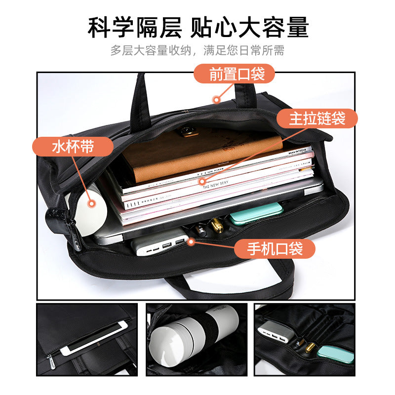 Oukeqi conference tote bag, oxford cloth office storage briefcase, large capacity zippered document bag with custom printing for men