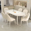 Modern minimalist light luxury table peninsula pure white rock slab dining table and chair set, home small apartment cream style dining table
