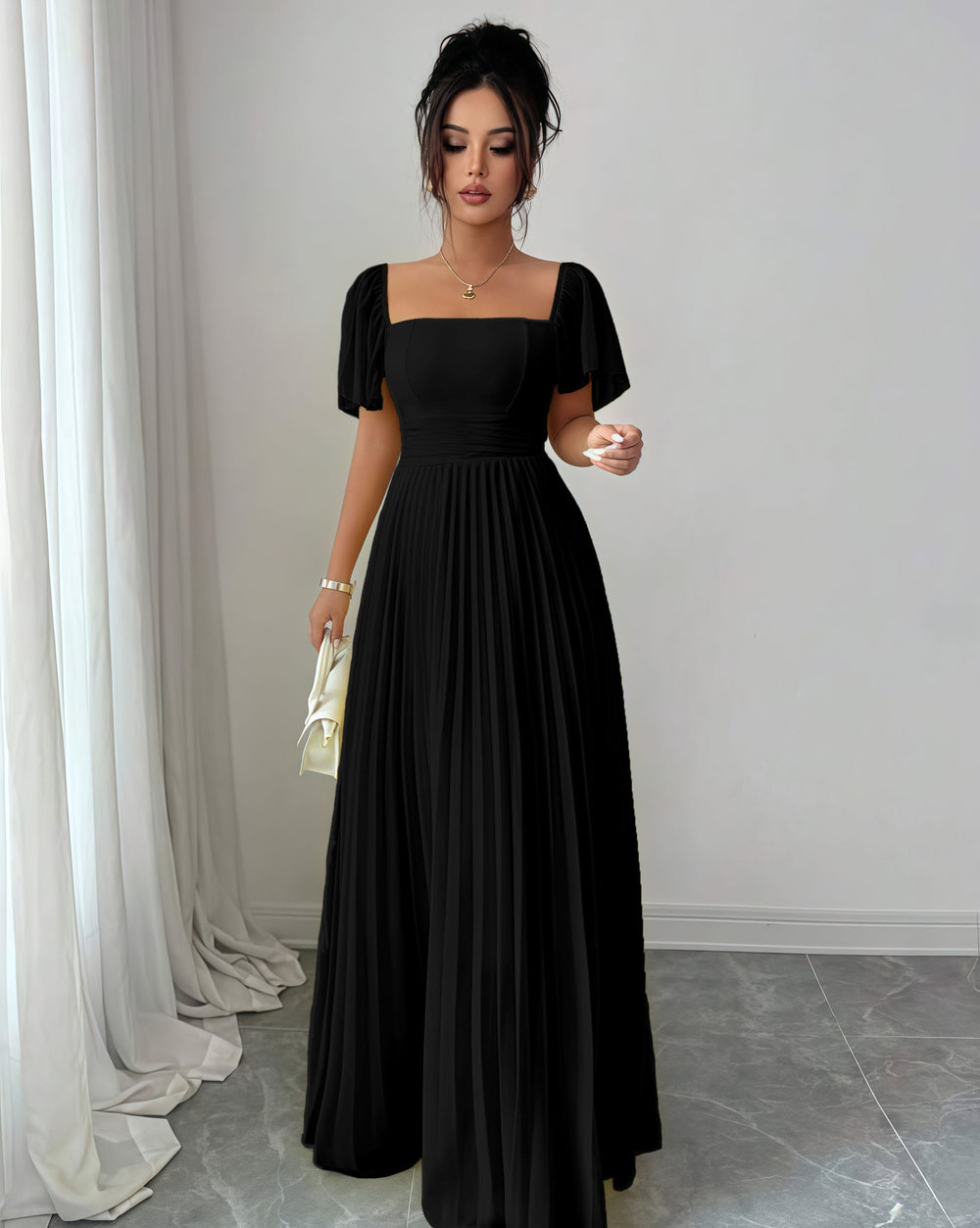 European and american cross-border women's fashion  summer solid color french bandeau backless cinched waist pleated elegant long dress