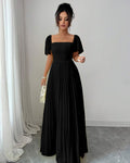 European and american cross-border women's fashion  summer solid color french bandeau backless cinched waist pleated elegant long dress