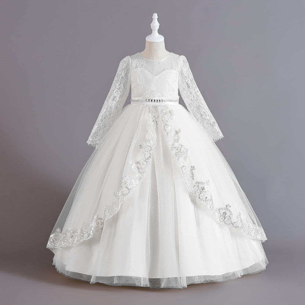 New arrival: long-sleeved sequin & lace trimmed children's formal dress - perfect for flower girls, princess parties, and christmas! girl's dress
