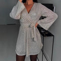 2025 spring collection: new v-neck sequin dress for women - perfect for aliexpress, ebay, and amazon. featuring a sparkling sequin design, long sleeves, and a nightclub/ins style
