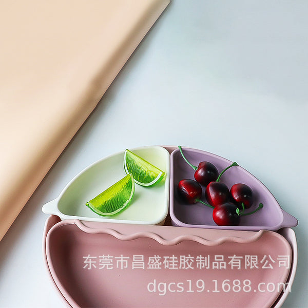 Silicone Children's Grid Supplementary Food Bowl Customized Baby Separation Plate Infant Feeding Tableware Suction Cup Type