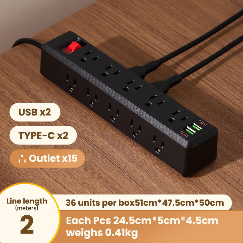 Us standard power strip with overload protection, 125v usb charging port - compatible with us and canadian outlets