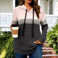 cross-border women's fashion color block warm knit pullover long sleeve hoodie top
