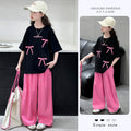 Summer kids' fashion bow t-shirt set: sweet & stylish short-sleeve top and loose-fit pants two-piece outfit for girls (sizes for mid-to-large children)