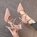 2025 summer european and american suede pointed-toe criss-cross ankle strap high heel sandals - women's sexy stiletto heels for banquets and nightclubs