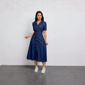New arrivalfashion cross-border  independent station export short-sleeved lapel casual style shirt collar denim dress