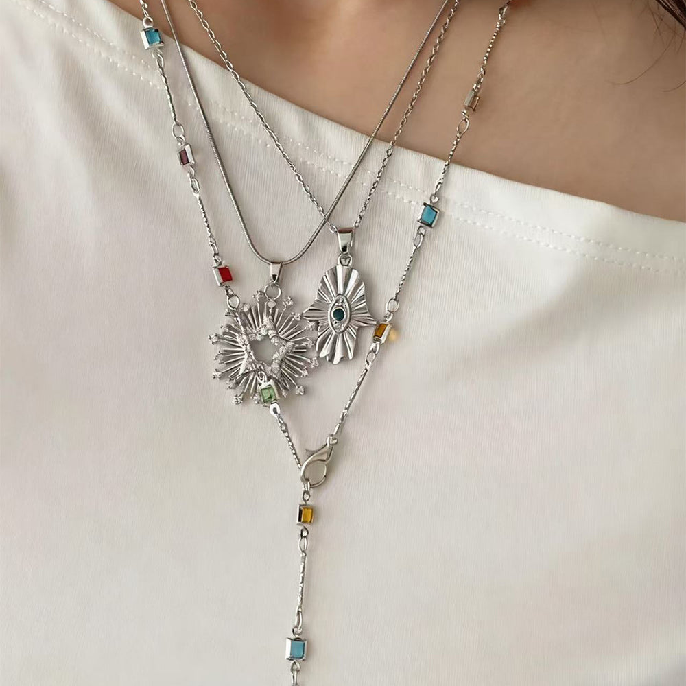 European and american cross-border sun pendant necklace, accessible luxury, high-end tassel eyes, long chain, colorful cold style clavicle chain