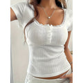 code new arrival  original women's lace edge square collar t-shirt