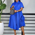 D3338 cross-border supply, export fashion, european and american clothing,  short-sleeved solid color a-line skirt, african shirt dress