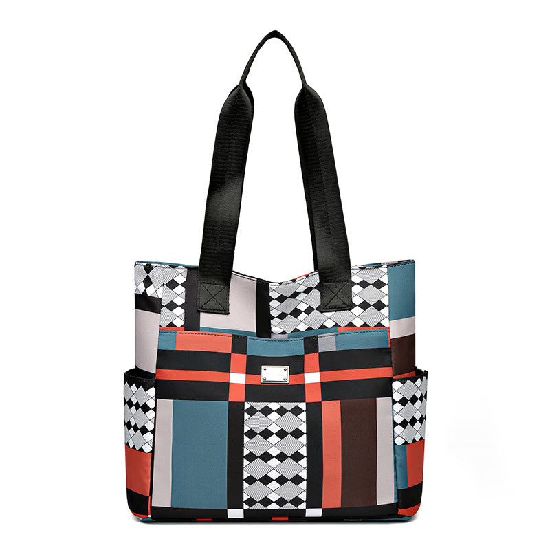 2024 new large capacity shoulder bag fashion korean style handbag color block plaid tote bag women's bag mom bag