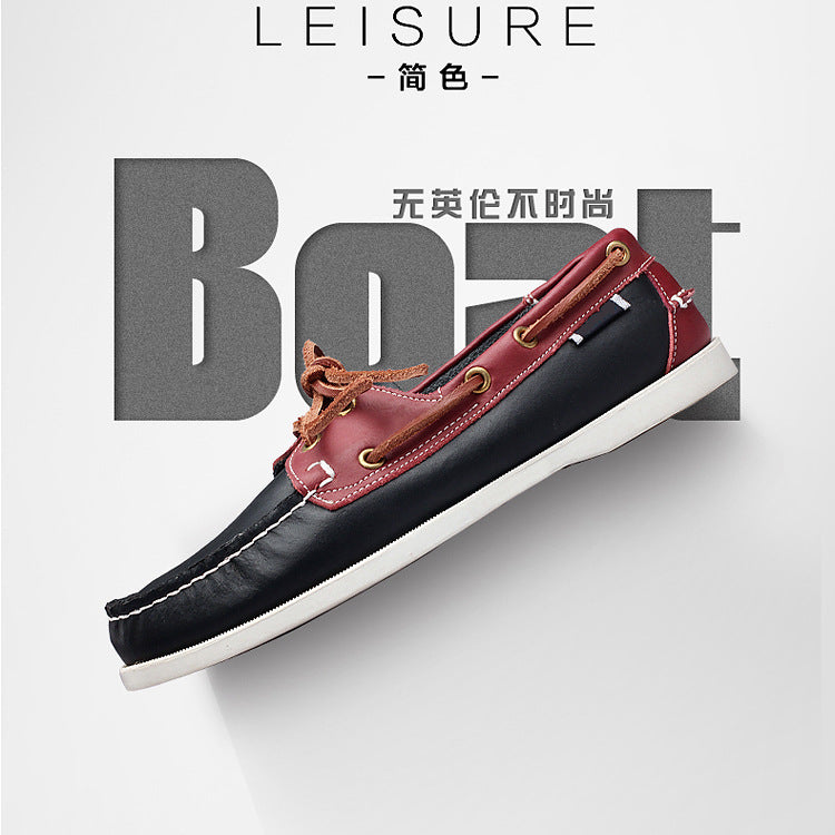 Men's genuine leather boat shoes - classic brown casual dress shoes, lightweight leather business shoes with a british-inspired design