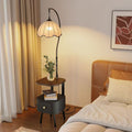 new french style bedside table - multifunctional solid wood nightstand with integrated floor lamp and storage shelf