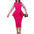 D283 cross-border supply  new temperament commuter mesh splicing v-neck ruffle pencil skirt european and american dress