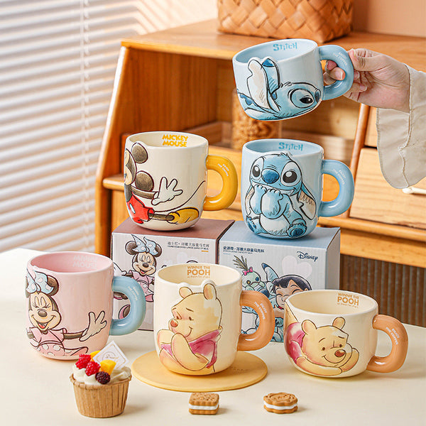 Stitch ceramic mug household relief cup personalized drinking cup large capacity ceramic cup high value handle cup
