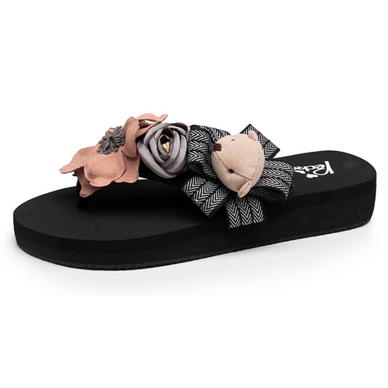 Shanjiao 3cm handmade bear and flower summer fashion women's outwear beach vacation flip flops beach