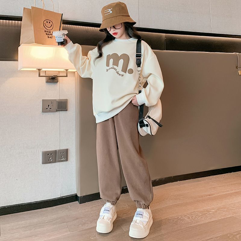 Girls' outfit set  new stylish autumn clothes two-piece set for girls, kids' spring and autumn fashionable loose-fit clothing for older children