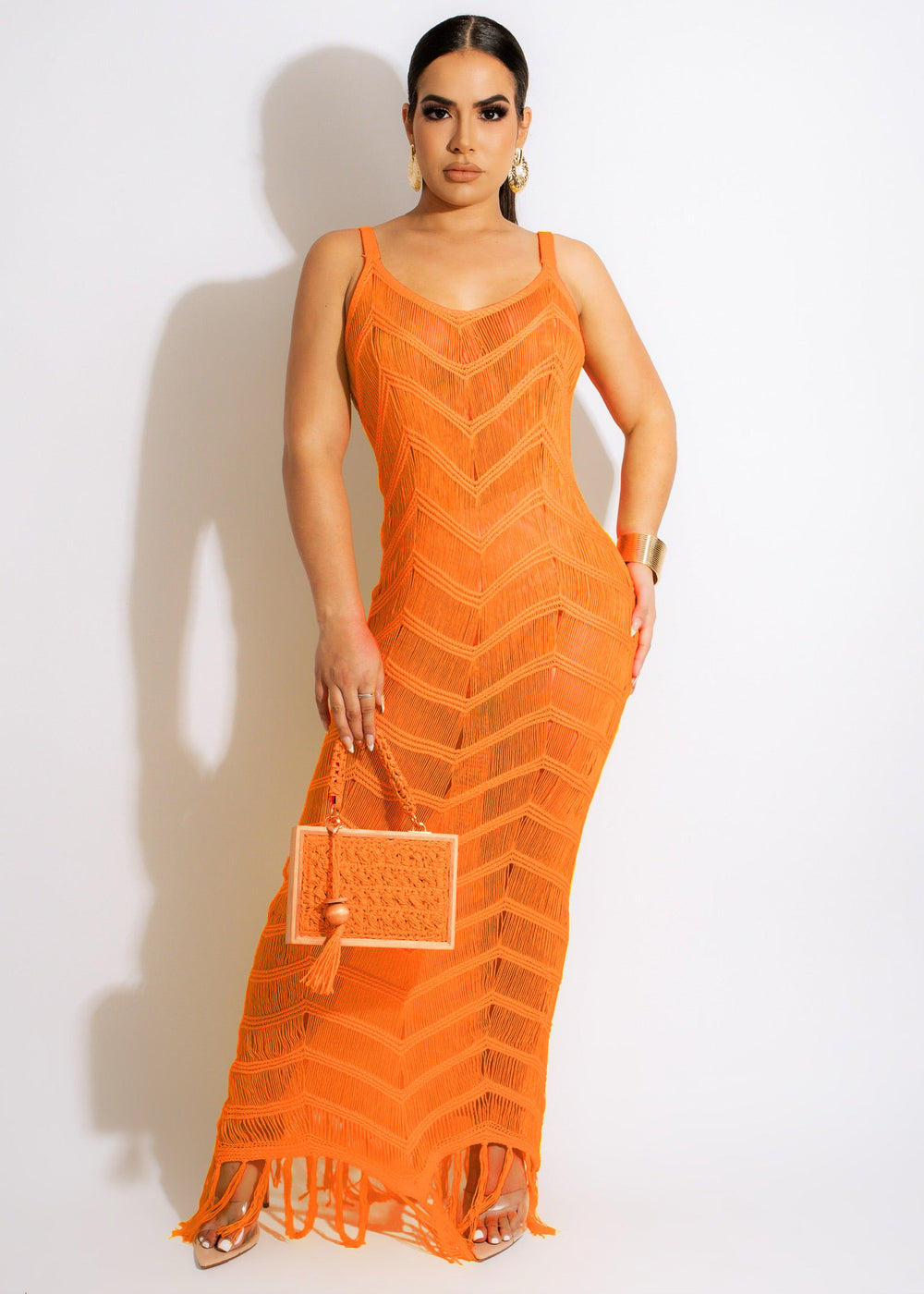 summer new women's long dress sexy knit cami tassel beach dress -  bestseller