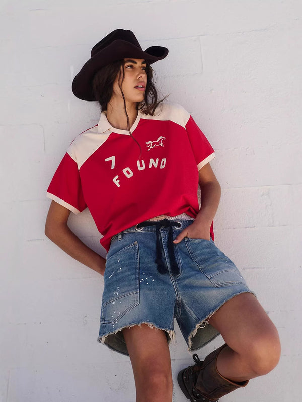 European and American   casual corns drawstring multi-pocket loose denim shorts women and women si shorts women and women si