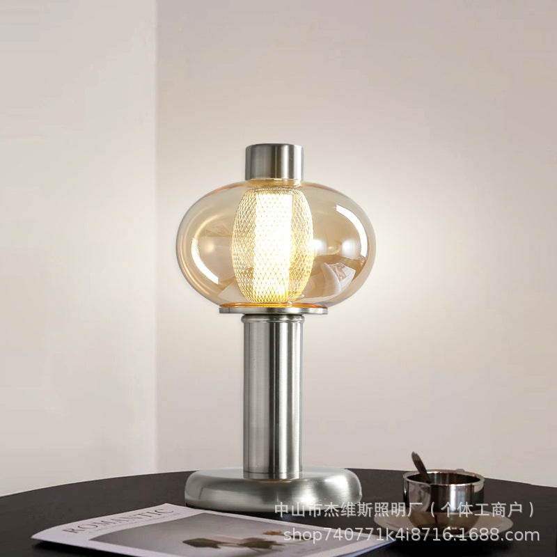 Retro medieval metal glass table lamp oval amber single head b&b guest room bedroom living room atmosphere table lamp