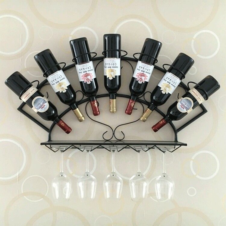 Iron wall-mounted wine rack ornaments wine bottle rack red wine rack storage rack wall-mounted hanging tall wine glass rack