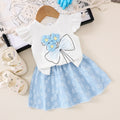 Children's clothingfashion children's clothing woolen flower off-white flying sleeve t-shirt + blue skirt girl