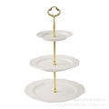 European-style pure white dessert plate, three-tier fruit platter, modern showroom display, creative embossed ceramic plate wholesale